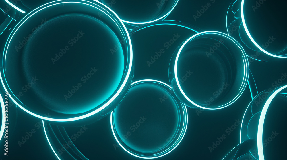 Modern turquoise circles illuminated by neon, showcasing sophistication. Modern turquoise circles illuminated by neon, showcasing sophistication.