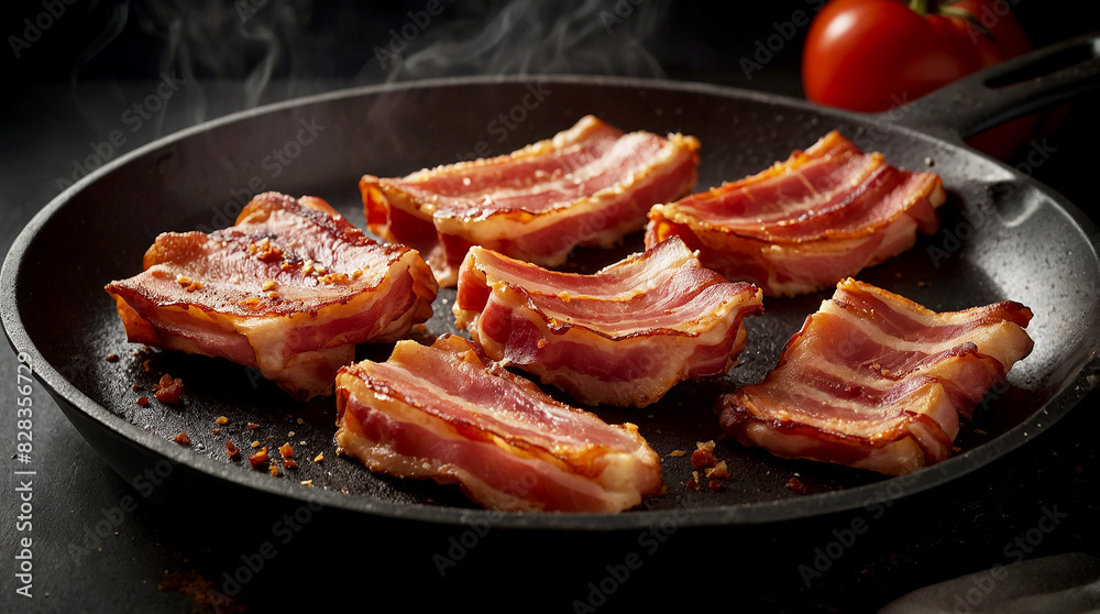 cooked bacon rashers on a clean surface, highlighting their texture and color with high-definition visuals cooked bacon rashers on a clean surface, highlighting their texture and color with high-definition visuals