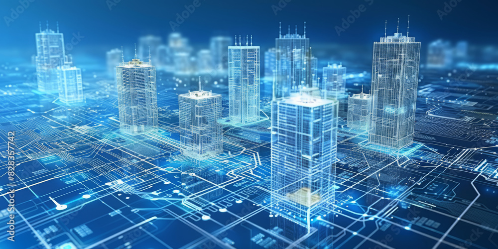 Abstract skyscrapers of a smart city, architectural background