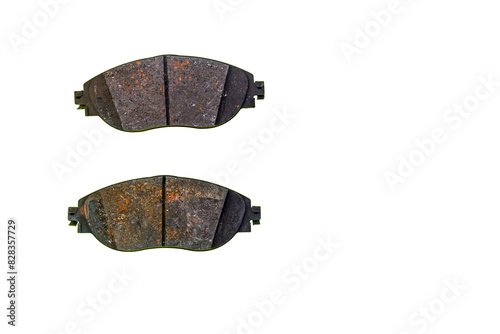 Used and rusty brake pads. Copy space.