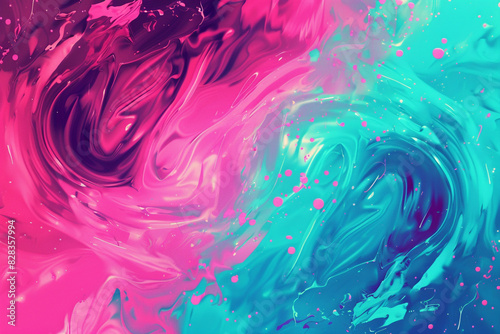 Neon pink and turquoise abstract blur  designed with bold swirls to add a sense of dynamism and movement.