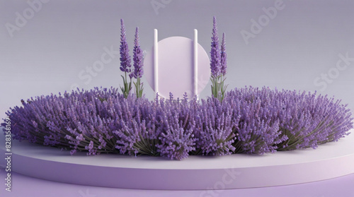 Podium background 3D product platform display lavender stage pedestal. Light background 3D podium violet stand scene studio