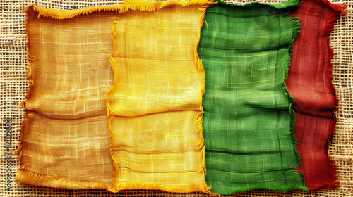 A colorful piece of cloth with a yellow, green and red stripe. The colors are bold and vibrant, creating a lively and energetic mood © Дмитрий Симаков