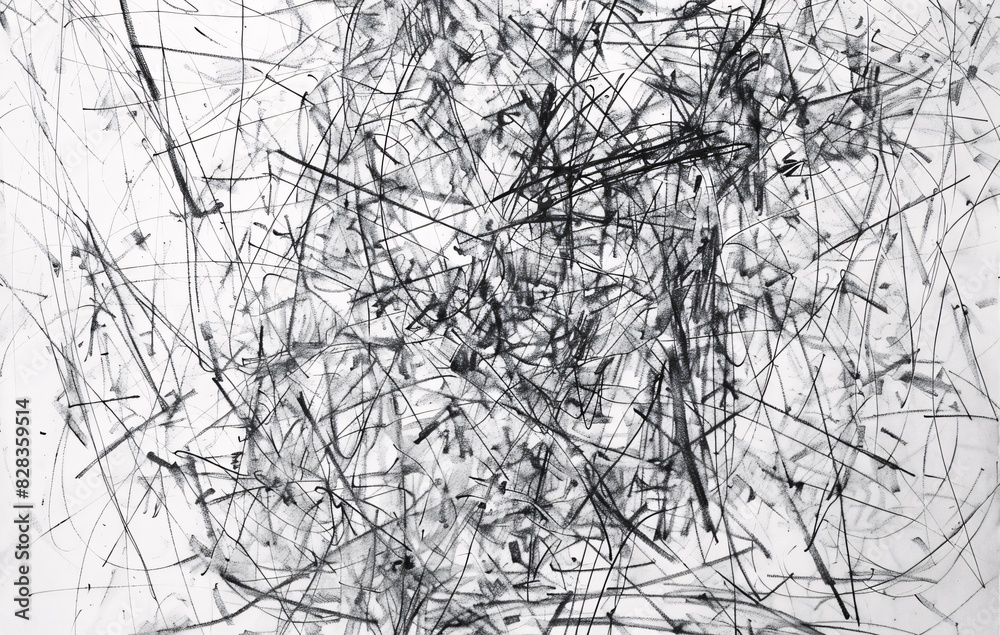 The image is a black and white abstract composition that features lines, shapes, and dots. It appears to be an artistic piece that could be described as:..Title:Monochrome Abstract Expressionism The image is a black and white abstract composition that features lines, shapes, and dots. It appears to be an artistic piece that could be described as:..Title:Monochrome Abstract Expressionism