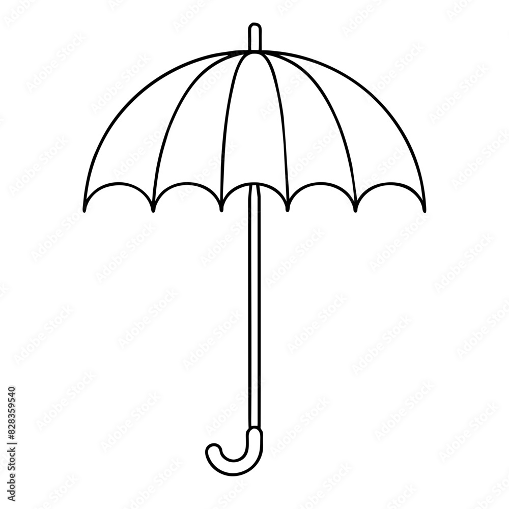 vector illustration of an open umbrella with a curved handle