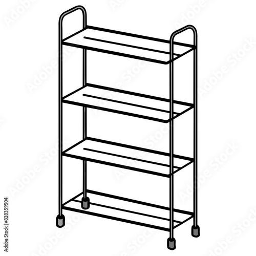  vector illustration of a metal shelving unit with four shelves