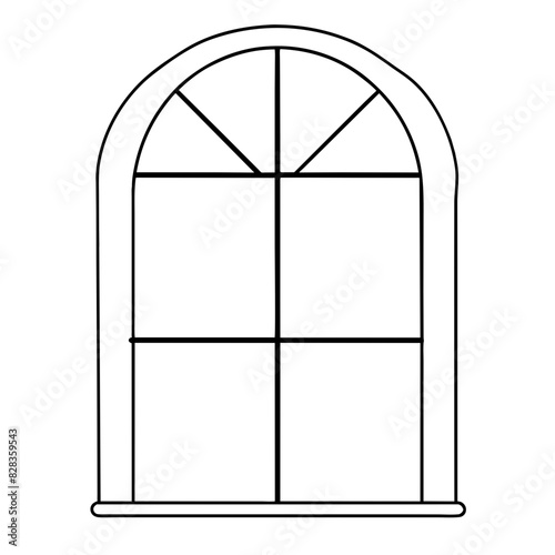  vector illustration of a tall arched window with a stained glass design