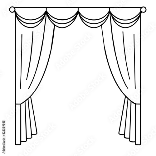 vector illustration of a pair of curtains with a valance and tiebacks