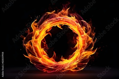 Circle Fire Flame  On Isolated Black background generative Ai 