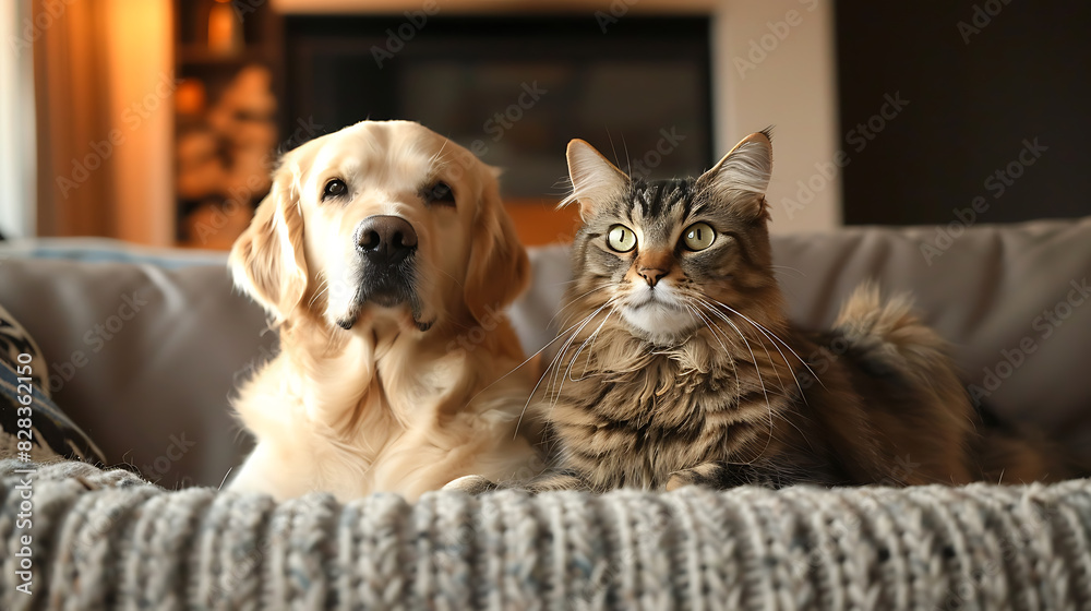 Adorable Dog and Cat on a Cozy Sofa