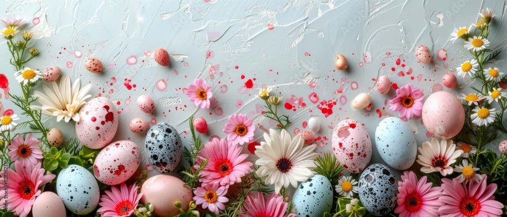 Beautiful Easter banner with spring flowers and color