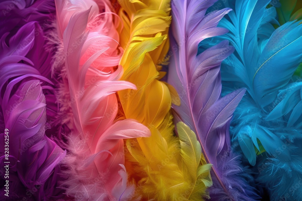 Fototapeta premium Vibrant close up image of colorful feathers, perfect for artistic projects
