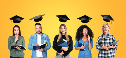 Business students working together, knowledge and graduation concept