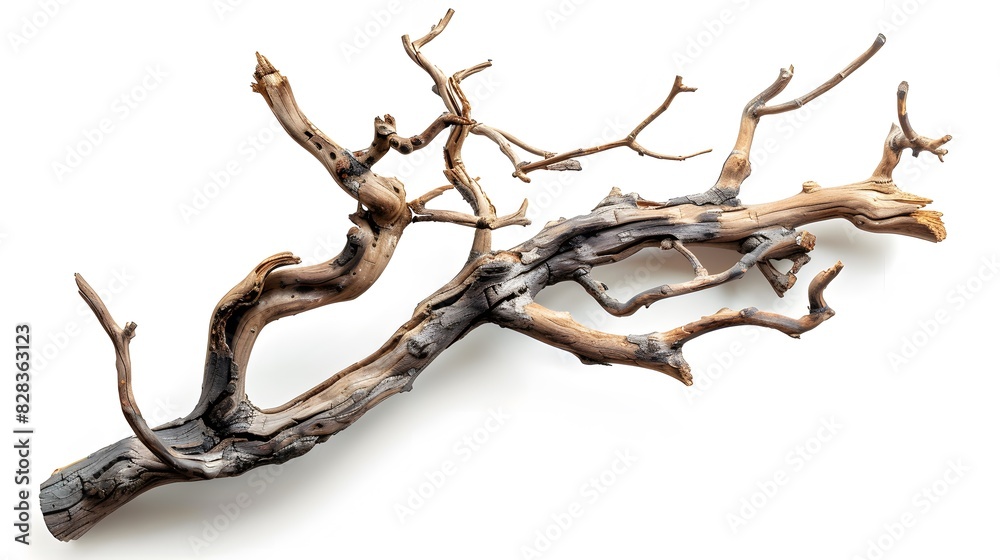 Fototapeta premium Dry twisted jungle branch isolated on white background
