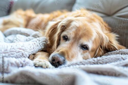 Dog that is laying down on a couch photo