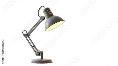 Grey metal desk lamp warm light isolated on white background © Num