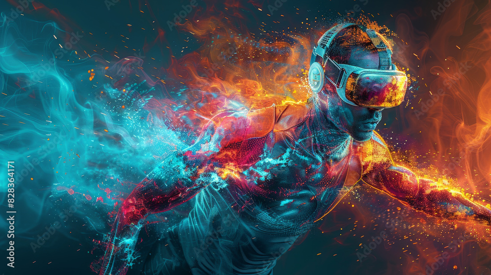 Fototapeta premium Athlete using AR to visualize joint pain, digital art