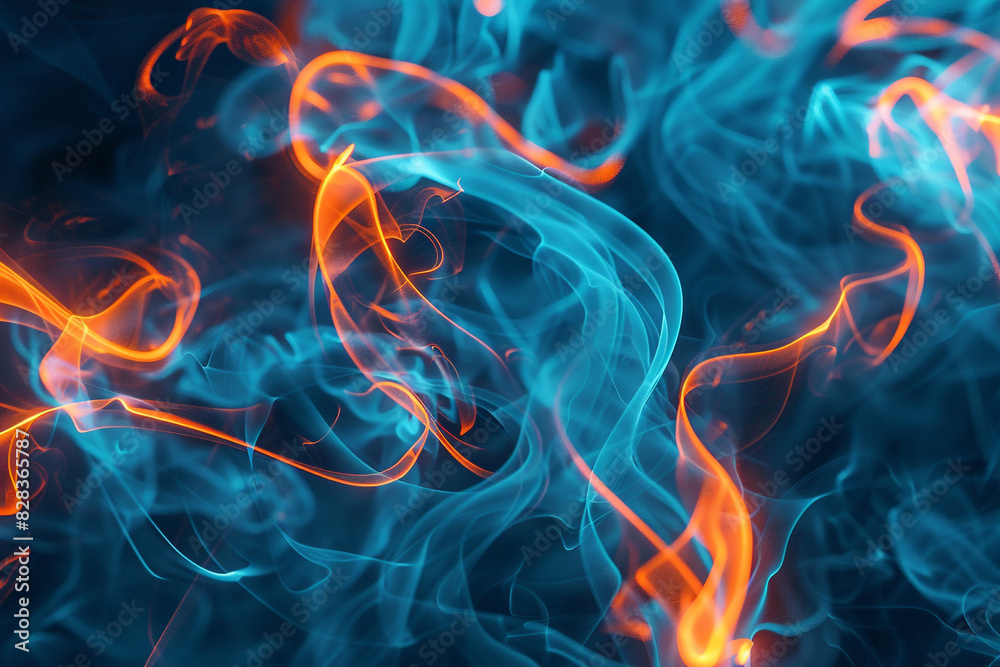 Light blue smoke with neon orange loops creates a vibrant and refreshing stage backdrop. Light blue smoke with neon orange loops creates a vibrant and refreshing stage backdrop.