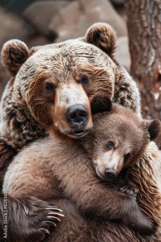Fototapeta premium Two bears embracing, suitable for wildlife themes