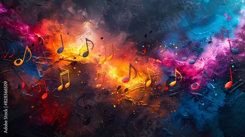 a flyer for a music festival with vibrant, colorful musical notes --ar 16:9 --s 750 --v 6.0** - Image #4 @BAN ME?