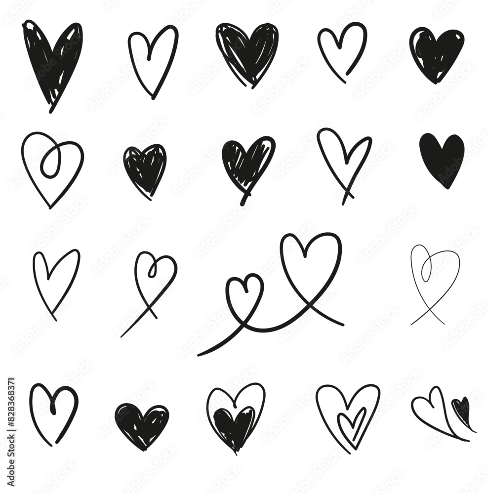 Heart vector. Set Hand drawn ink Hearts Isolated On White background seamless pattern vector Heart vector. Set Hand drawn ink Hearts Isolated On White background seamless pattern vector