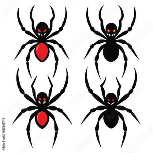 Set of Black Widow Spider black vector on white background