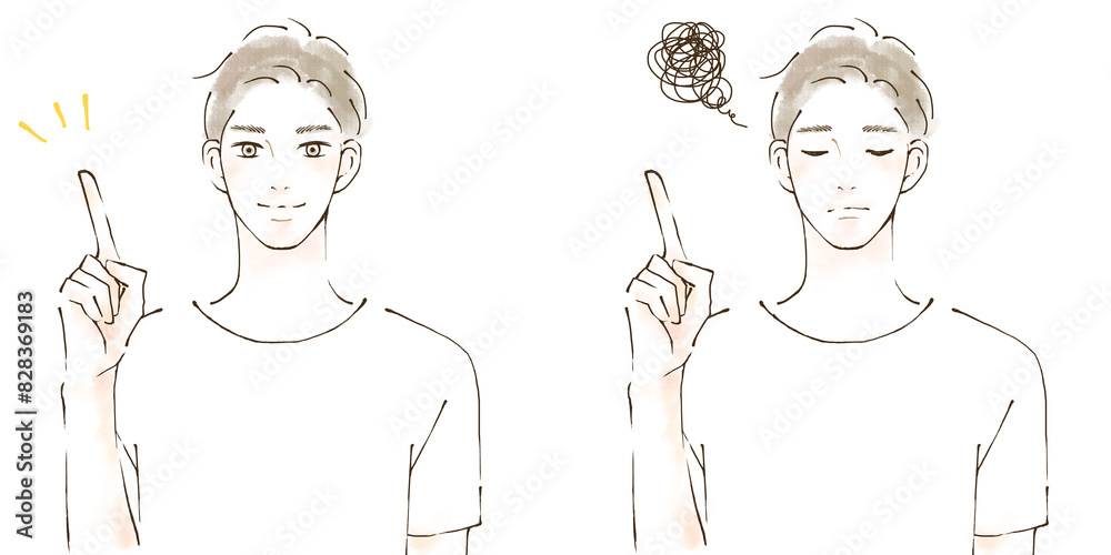 指差し説明をする男性のイラストセット 悩みを解決
