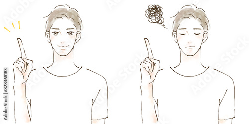 指差し説明をする男性のイラストセット　悩みを解決