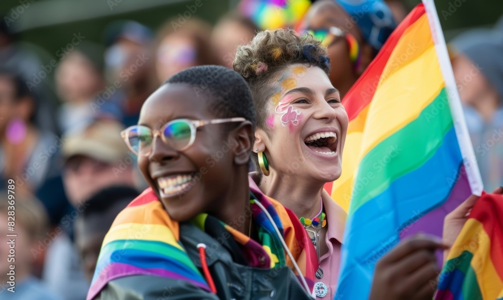 A fun moment for LGBTQ+ parents cheering enthusiastically on their child at a school sports event. A fun moment for LGBTQ+ parents cheering enthusiastically on their child at a school sports event.