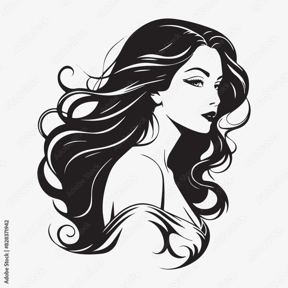 Elegant Woman Silhouette Illustration Flowing Hair Beauty Logo Elegant Woman Silhouette Illustration Flowing Hair Beauty Logo