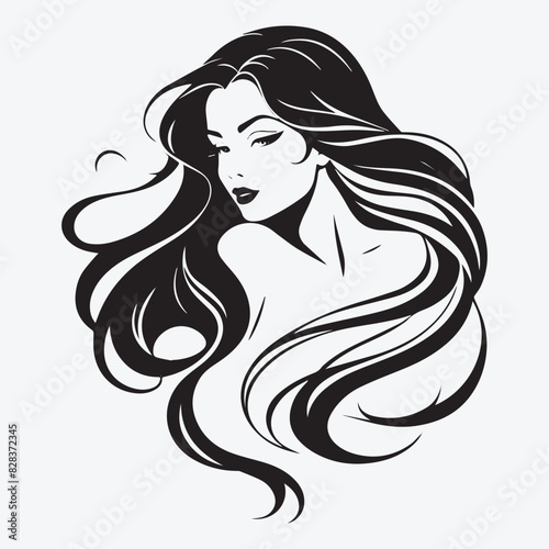 Elegant Woman Silhouette Illustration Flowing Hair Beauty Logo