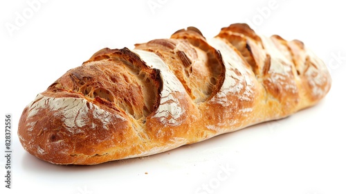 A loaf of freshly baked bread on a white background.