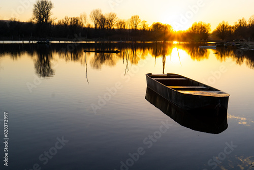 Serene sunset over Danube island Sodros near Novi Sad, Serbia in autumn photo