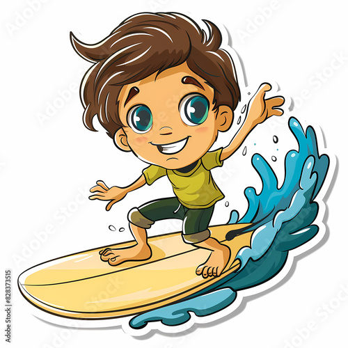 Cartoon surfer Cute boy on a White Canvas Sticker,vector image