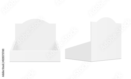 Empty Display Box Mockup, Front And Back Side View, Isolated On White Background. Vector Illustration
