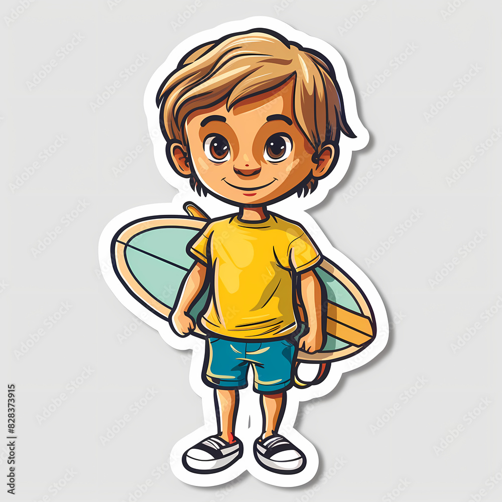 Cartoon surfer Cute boy on a White Canvas Sticker,vector image Cartoon surfer Cute boy on a White Canvas Sticker,vector image