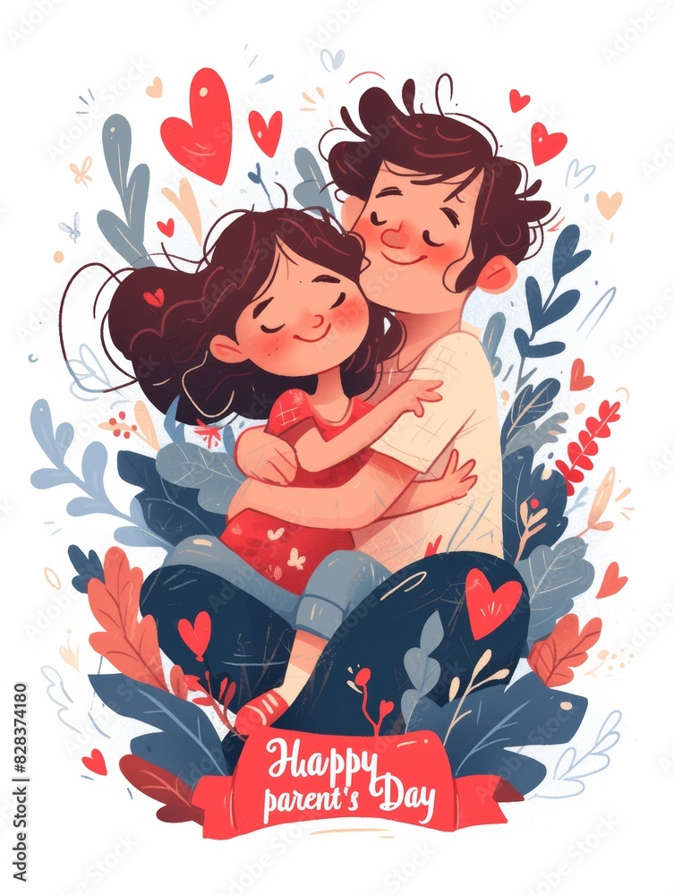 Cartoon celebration father´s day , hug daughter Cartoon celebration father´s day , hug daughter