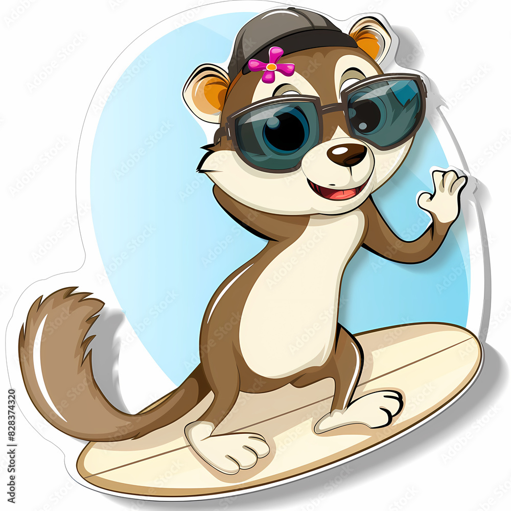 Naklejka premium Cartoon surfer Cute animal on a White Canvas Sticker,vector image