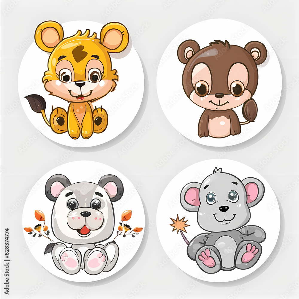 Cute animal cartoon on a White Canvas Sticker,vector image Cute animal cartoon on a White Canvas Sticker,vector image