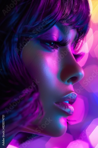 Close-Up of Womans Face With Bright Lights