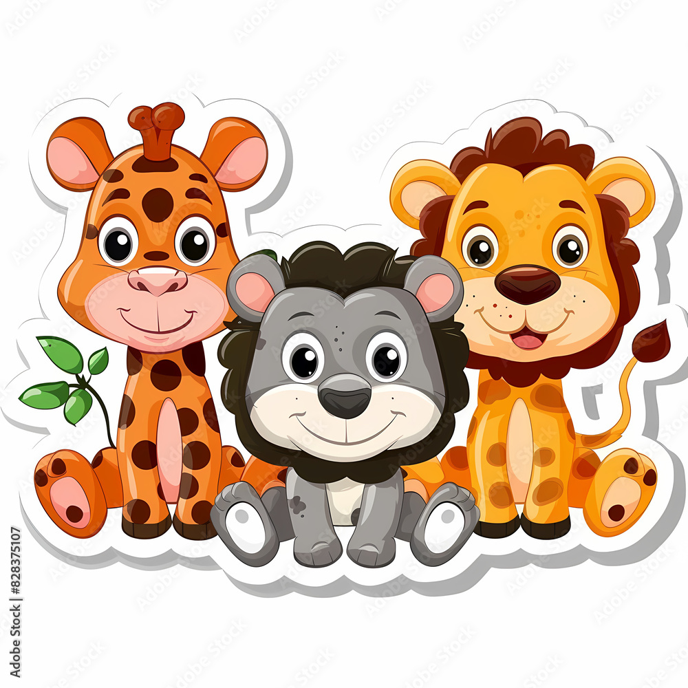 Cute animal cartoon on a White Canvas Sticker,vector image Cute animal cartoon on a White Canvas Sticker,vector image
