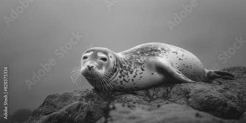 A seal laying on top of a rock. Suitable for nature and wildlife themes © Ева Поликарпова