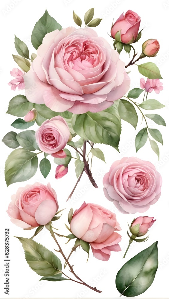 Water colour pink roses on white Background generative Ai Water colour pink roses on white Background generative Ai