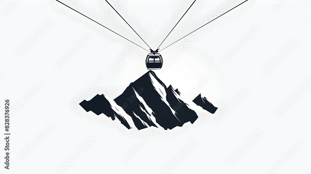 black silhouette of a sky cable car go into the mountain illustration icon vector for logo, isolated on white background black silhouette of a sky cable car go into the mountain illustration icon vector for logo, isolated on white background