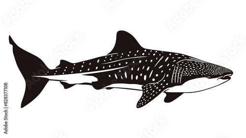black silhouette of whale shark illustration icon vector for logo, isolated on white background