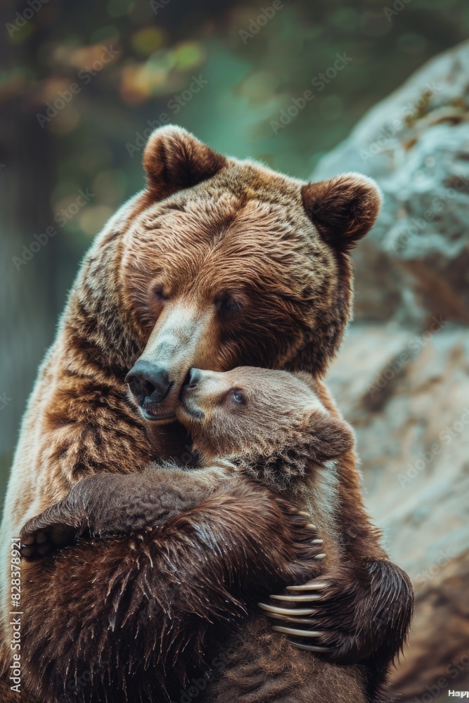 Obraz premium Two brown bears standing side by side. Suitable for wildlife and nature concepts