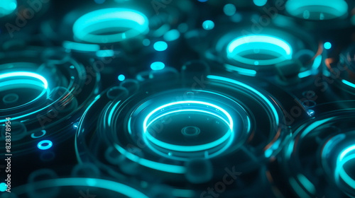 Technology ads benefit from neon-lit turquoise blue circles.