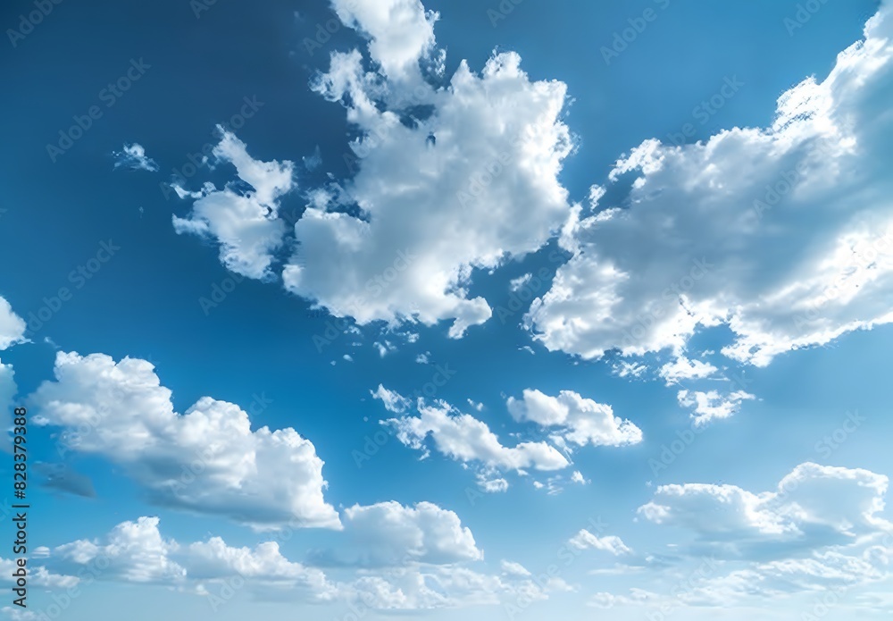 Fototapeta premium Pale blue square backdrop, mimicking a clear, sunny sky with realistic cloud formations 