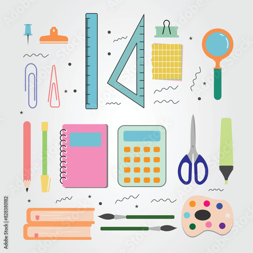 set of stationery logo. back to school tool icon vector illustration design