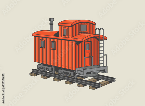 Caboose on railway vector illustration